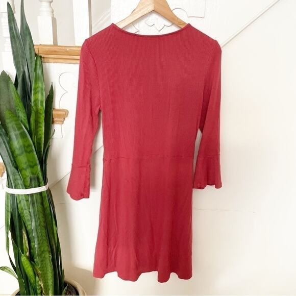 Express Red Long Sleeve Ribbed Knit Round Neck Form Fitting Dress Size M - Picture 4 of 6